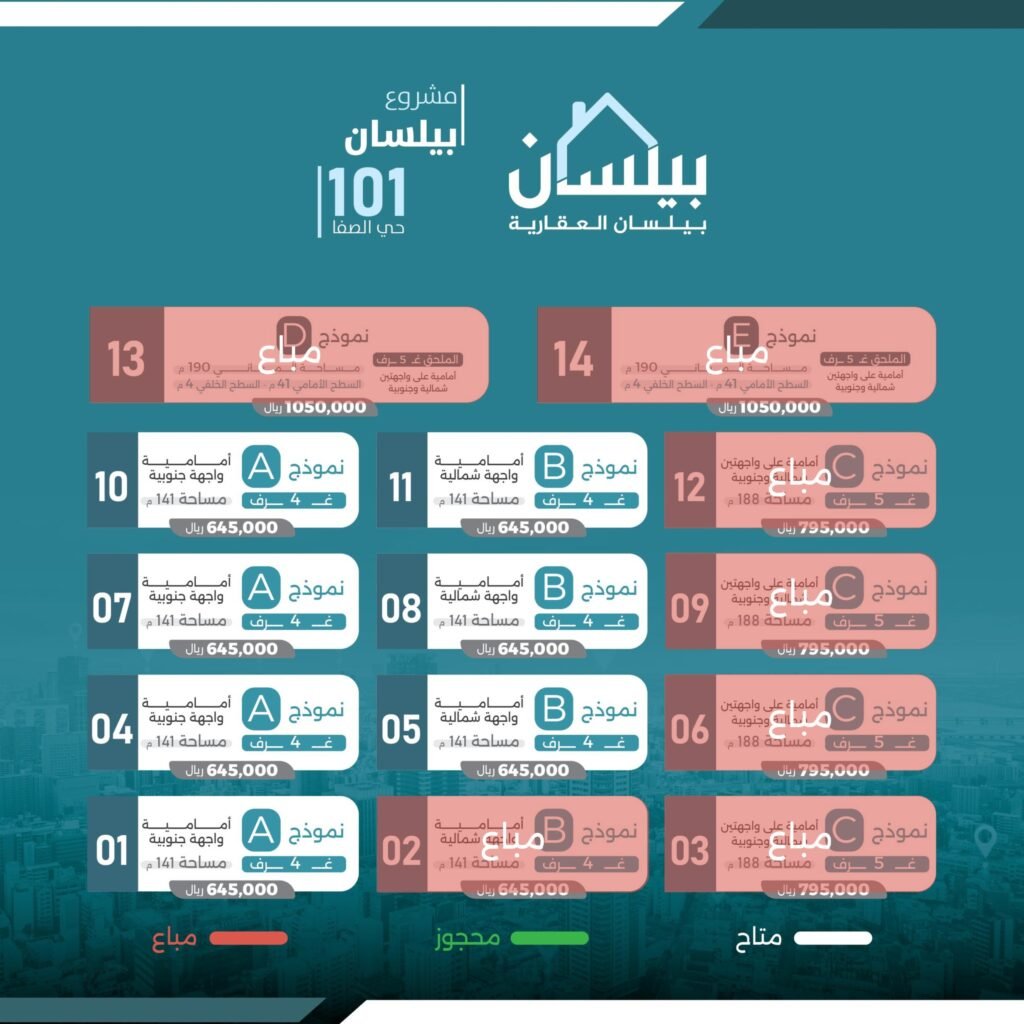شقة 4 غرف – واجهة شمالية 141م² – بيلسان 101