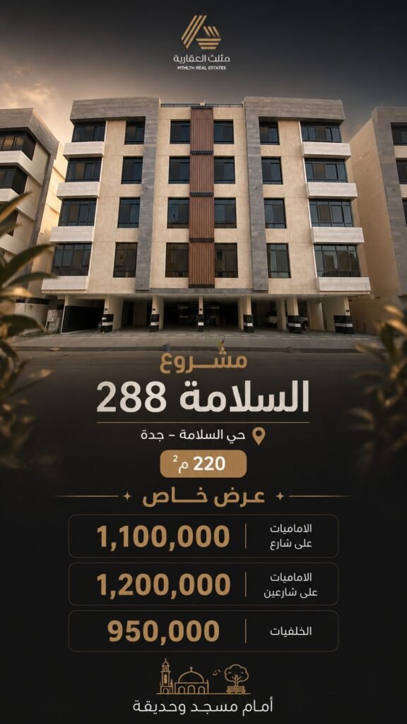 شقة أمامية على شارع 220م² – السلامة 288